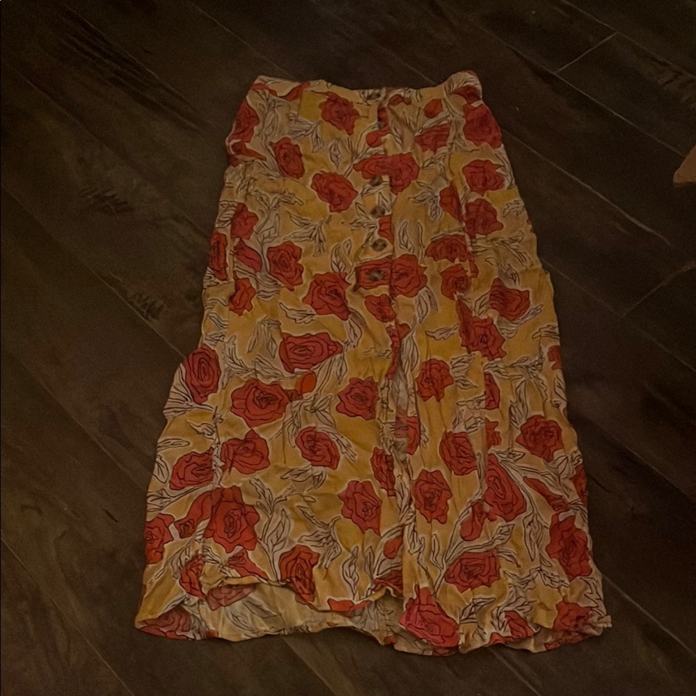 & Other Stories Floral Midi Skirt - Red and Yellow